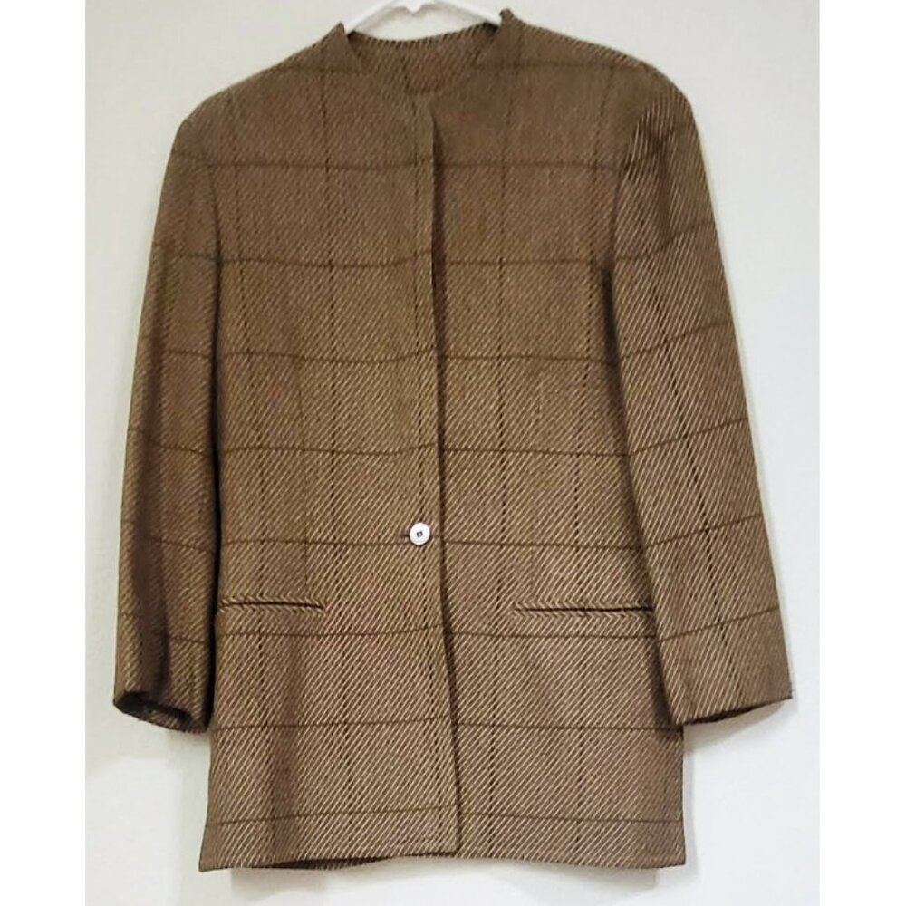 Vintage Georgio Armani Women's Brown Checkered Long Jacket Brown L NWOT